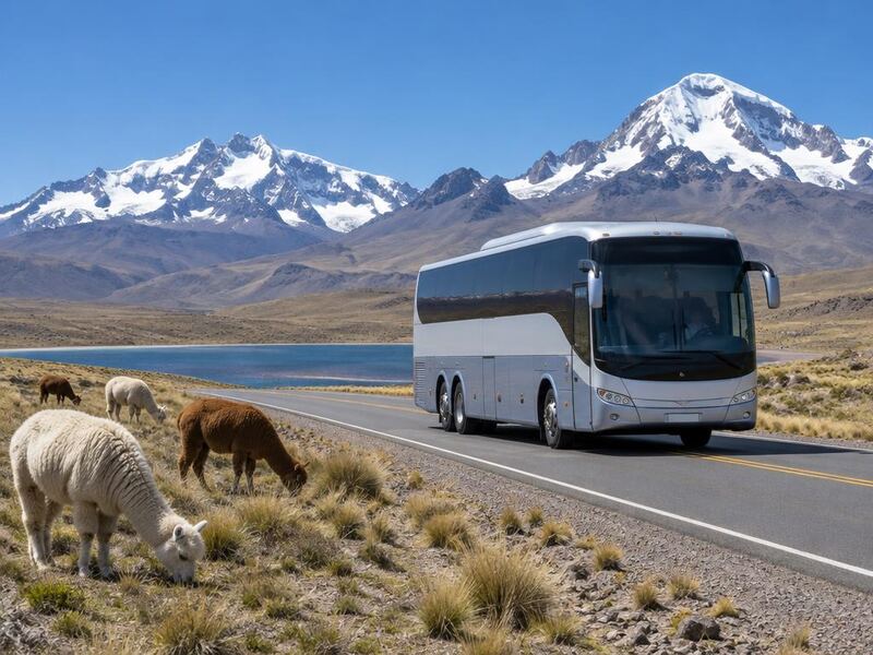 Bus travelling from Cusco to Puno