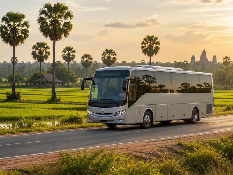 Bus travelling from Phnom Penh to Siem Reap