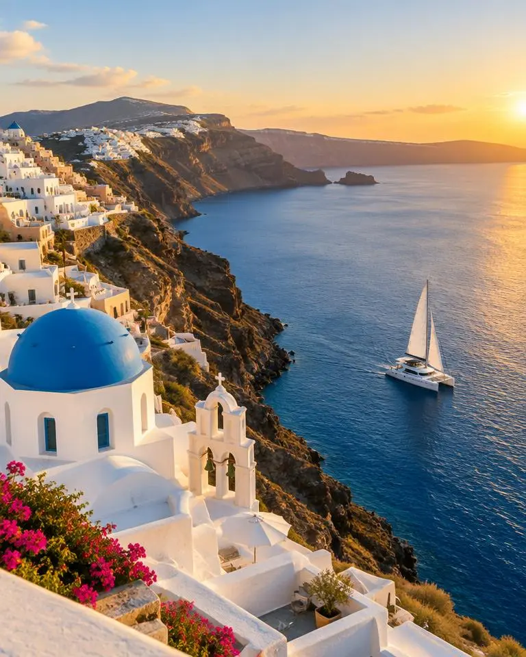 Boat and sailing travel in Santorini, Greece