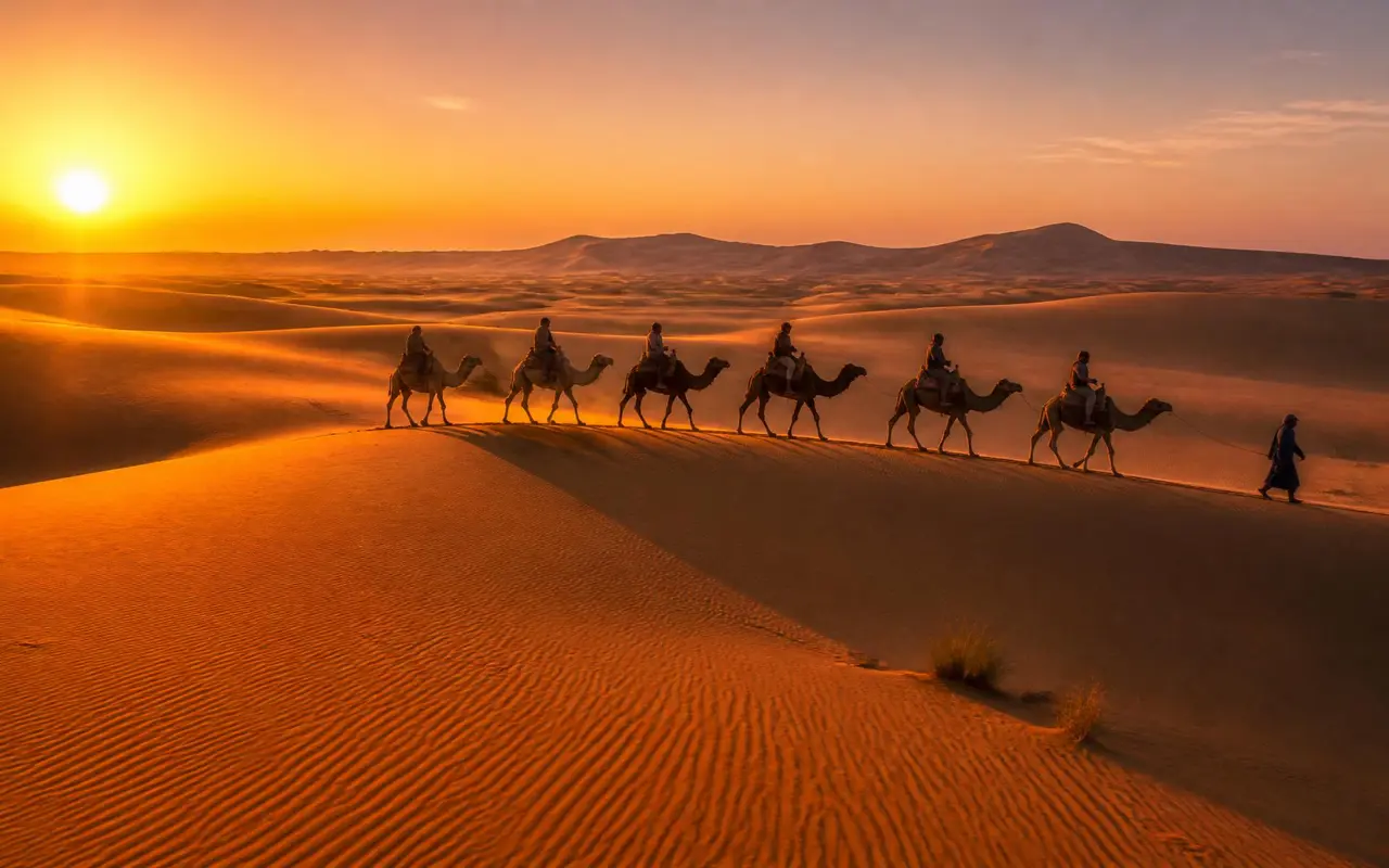 Sahara dunes at sunrise near Merzouga