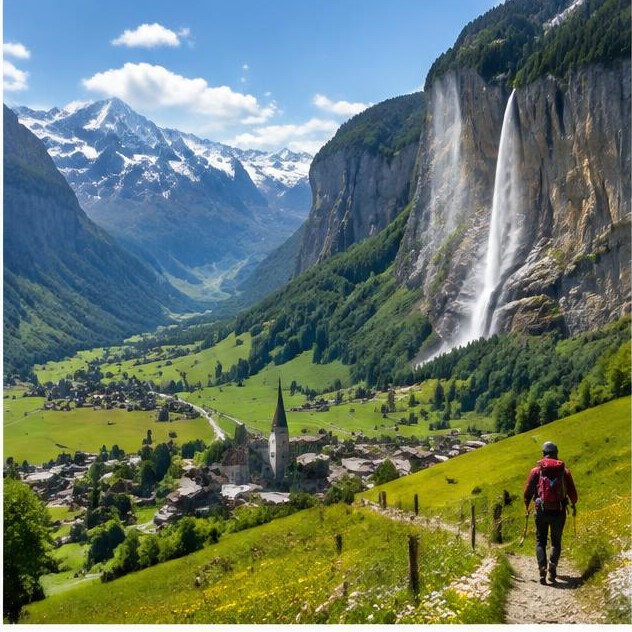 Hiking travel in Swiss Alps, Switzerland