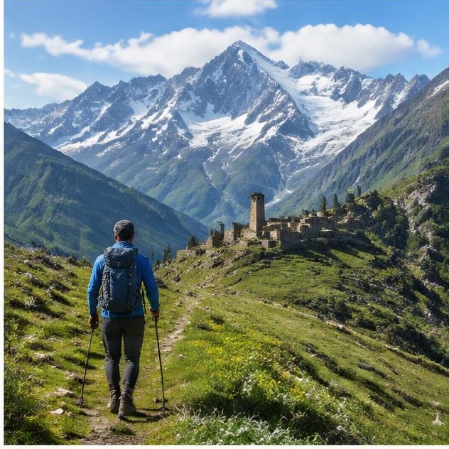 Hiking travel in Caucasus Mountains, Georgia